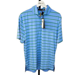RLX Ralph Lauren Men's Golf Polo Striped T-Shirt Blue Green UPF Size Small NWT